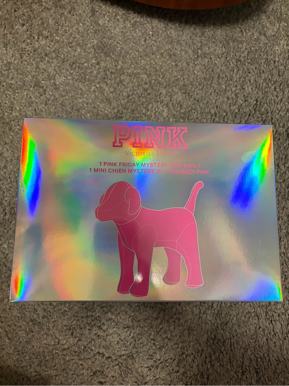 PINK Victoria's Secret Holographic Box with Hot Pink Dog Silhouette